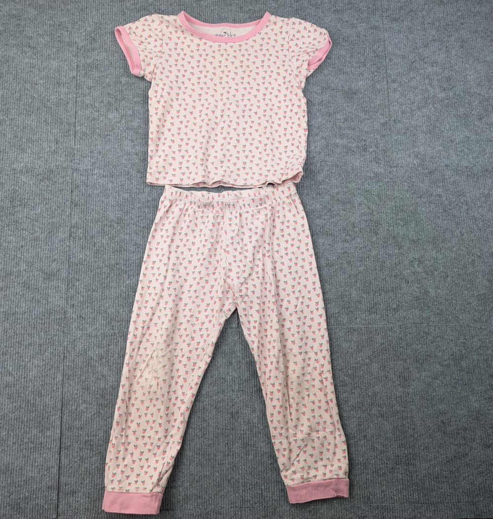 James & Lottie Pajama Set Kids Girls 7 Peach Graphic Print Pima Cotton Natural